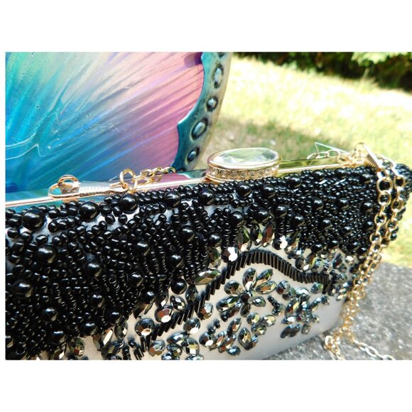 2 Beaded Floral Pretty Clutch shoulder Chain Purses Bags - Picture 7 of 9